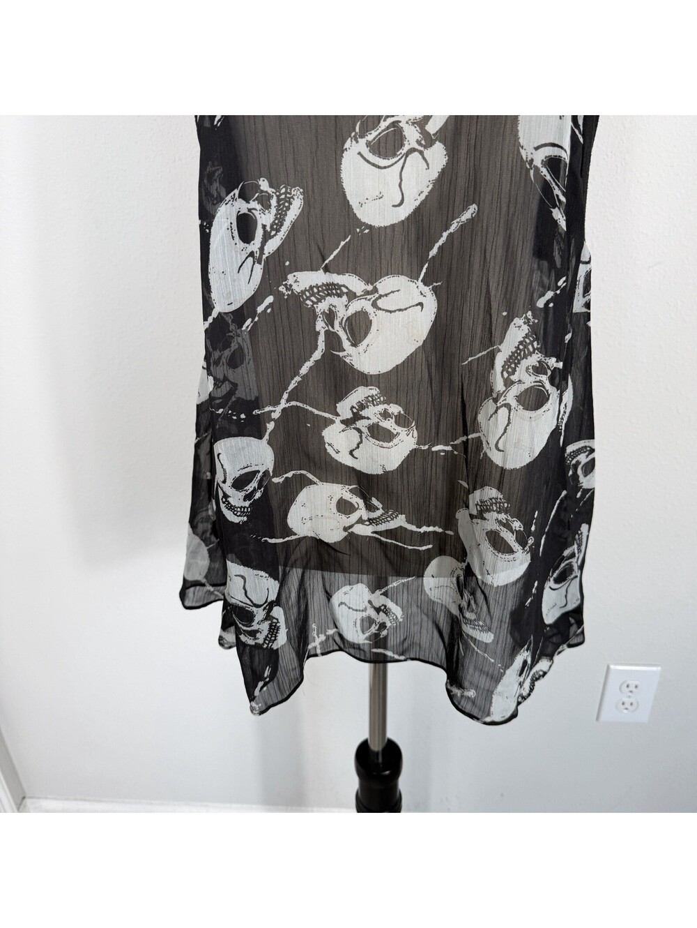 Royal Bones Daang Womens Tank Top Sheer Skulls Goth Gothic Black Size Large - Picture 3 of 7